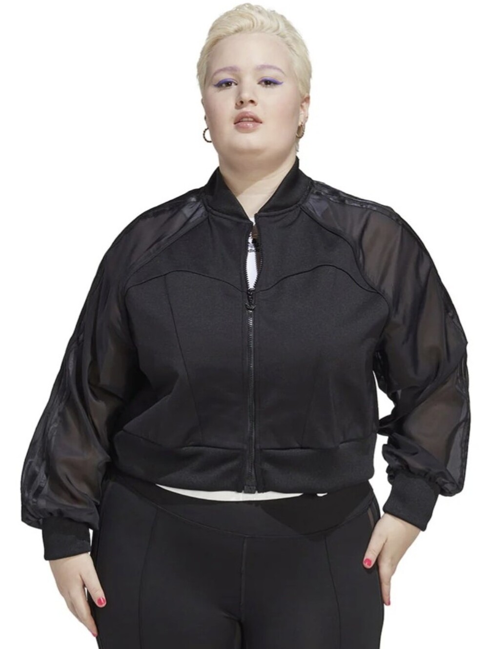 Adidas Sz 2X Womens Original Supergirl Black Zip Up Track Jacket Plus Size